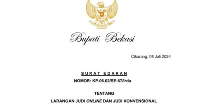 Pj Bupati Bekasi Terbitkan Surat Edaran Larangan Judi Online